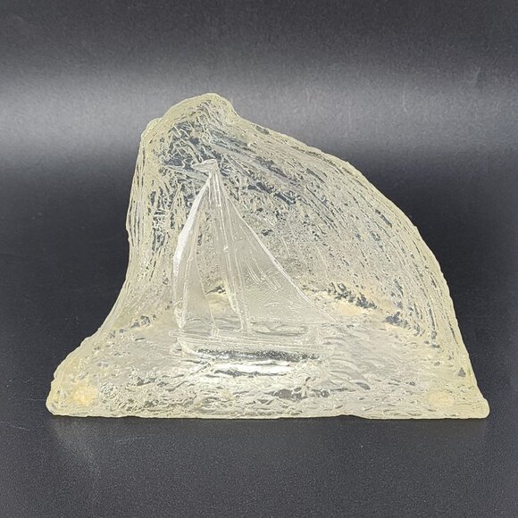Acrylic Wave Sailboat Sculpture Vintage UV Glow 4.5" Tall - Picture 4 of 9